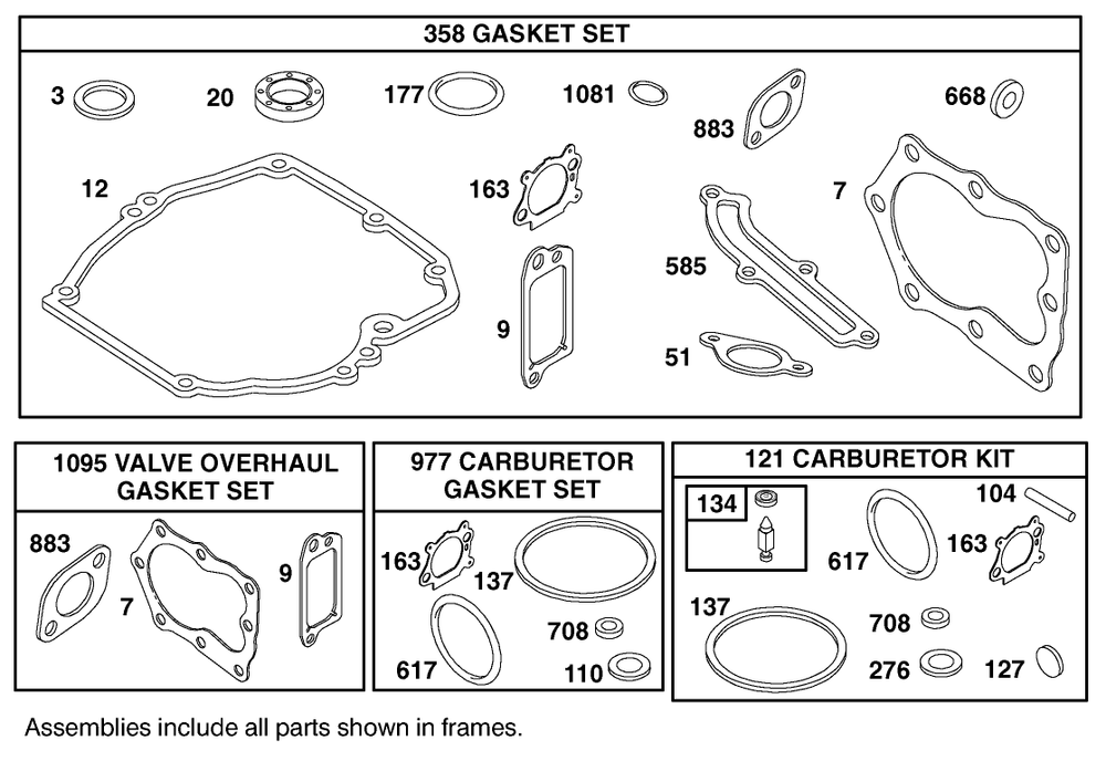 Gasket Sets And Carburetor Kit Assemblies  Briggs And Stratton 12h807-1775-E1 Diagram and Parts List for 20045 9900001 - 9999999 Toro Lawn Mower