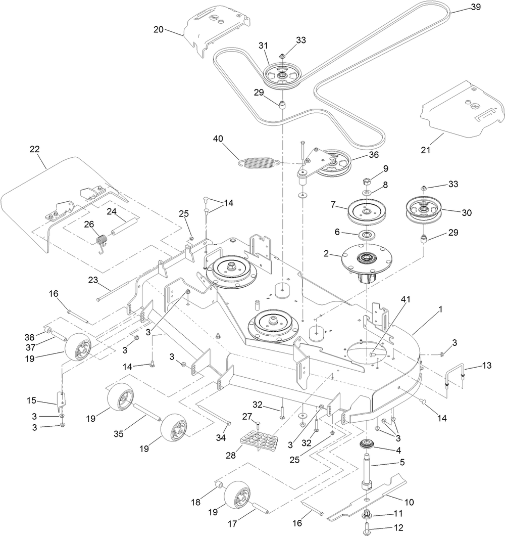 Deck Assembly Diagram and Parts List for 74002 400000000-409859942 Toro Lawn Tractor