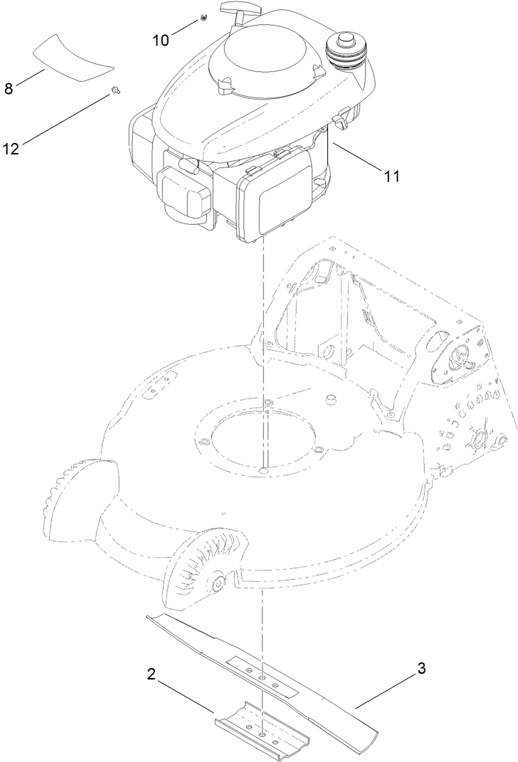 Engine And Blade Assembly Diagram and Parts List for 20897 316000001 - 316999999 Toro Lawn Mower