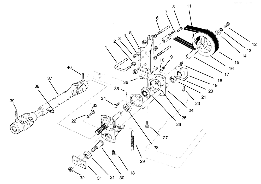 Power Take-Off Assembly Diagram and Parts List for 30620 790001 - 799999 Toro Lawn Tractor