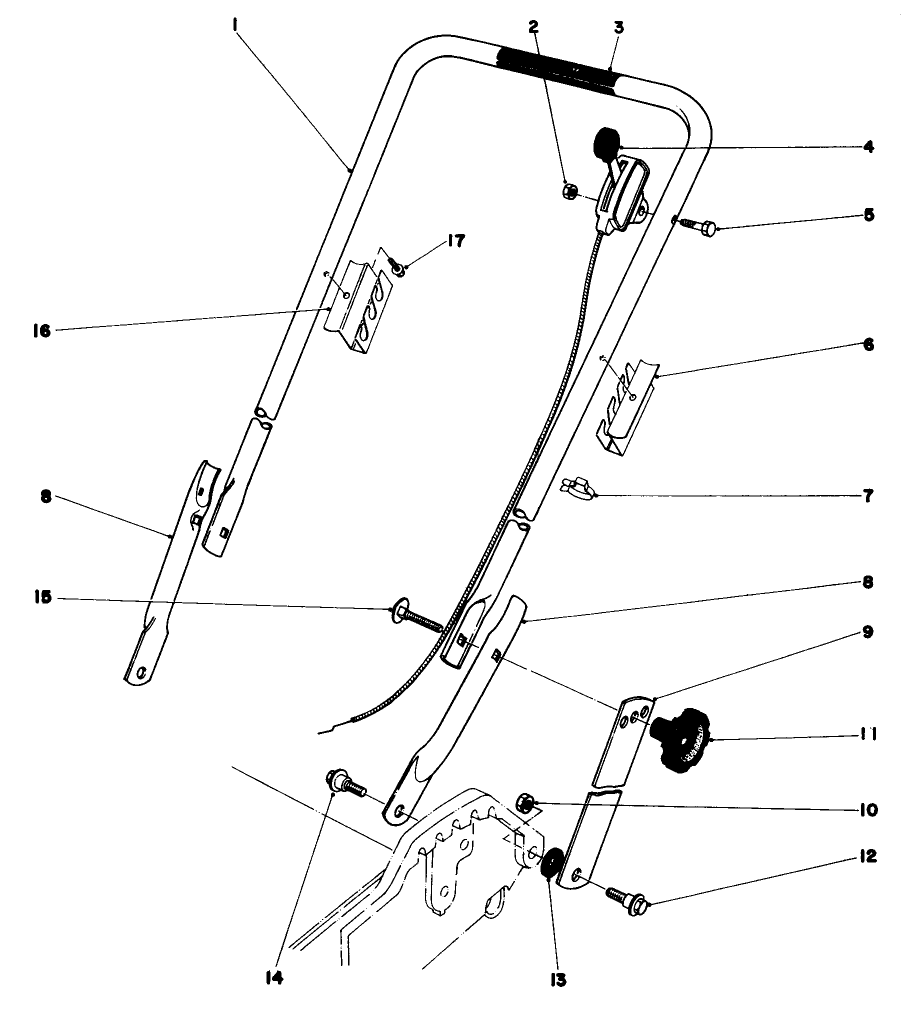 Handle Assembly Diagram and Parts List for 20762 0000001 - 0999999 Toro Lawn Mower
