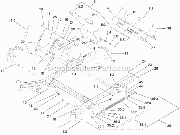 Front Frame Assembly Diagram and Parts List for 74282 280000001-280999999 Toro Lawn Mower