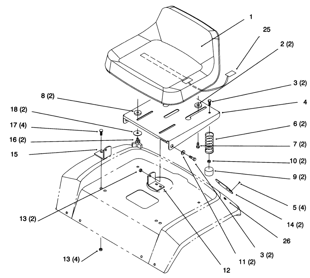 Seat Diagram and Parts List for 72043 6900001 - 6999999 Toro Lawn Tractor