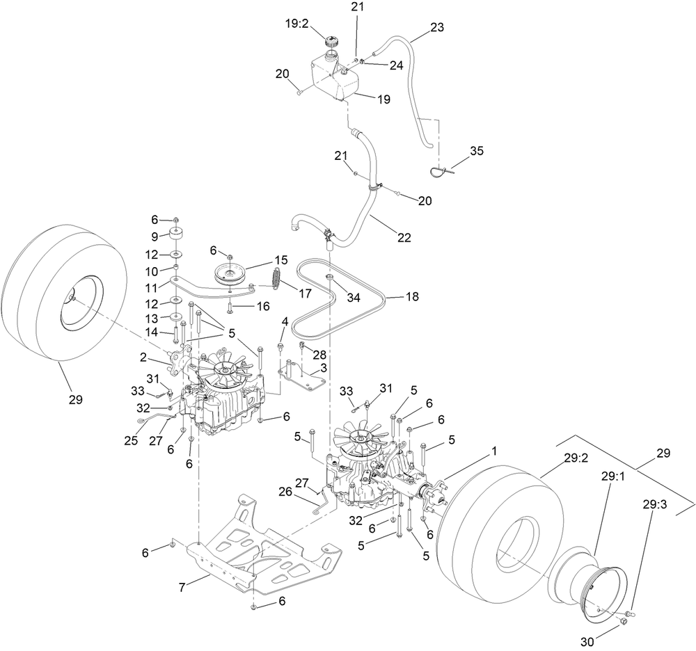 Ground Drive Assembly Diagram and Parts List for 72505 411800000 - 412999999 Toro Lawn Mower