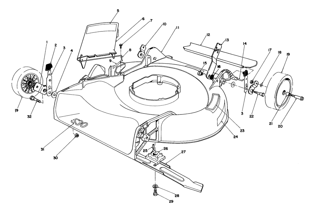 Housing Assembly Diagram and Parts List for 16165 3000001 - 3999999 Toro Lawn Mower