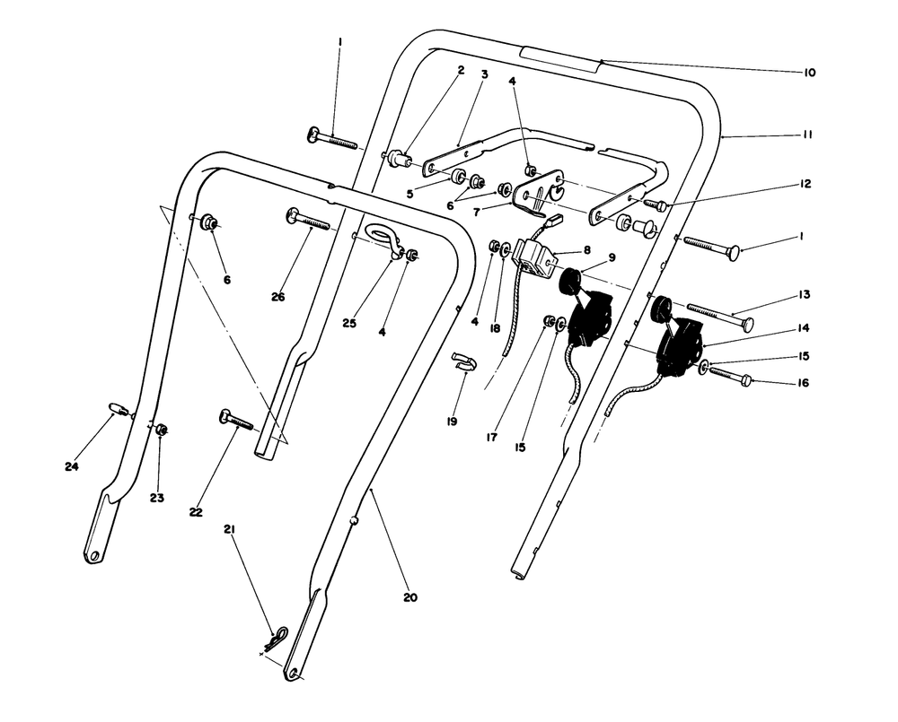 Handle Assembly Diagram and Parts List for 16785 6000001 - 6999999 Toro Lawn Mower