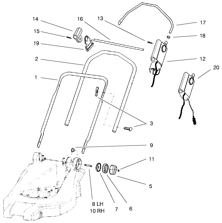 Handle Assembly Diagram and Parts List for 21071 9900001 - 9999999 Toro Lawn Mower
