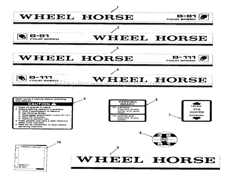 Decals, Miscellaneous Diagram and Parts List for 82-08BP01 1978 Toro Lawn Tractor