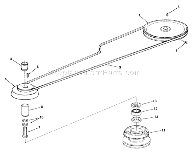 Drive Belt And Pulleys Diagram and Parts List for 82-08BP01 1978 Toro Lawn Tractor