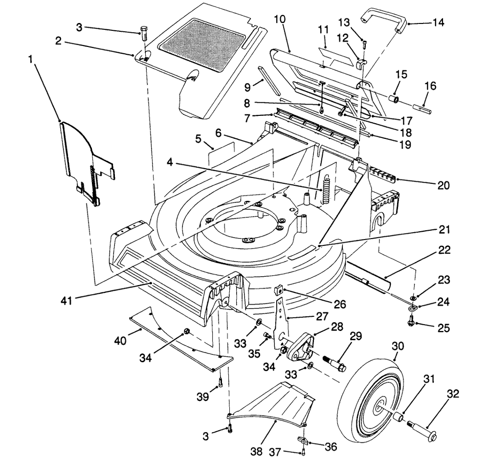 Housing Assembly Diagram and Parts List for 26625B 1000001 - 1999999 Toro Lawn Mower