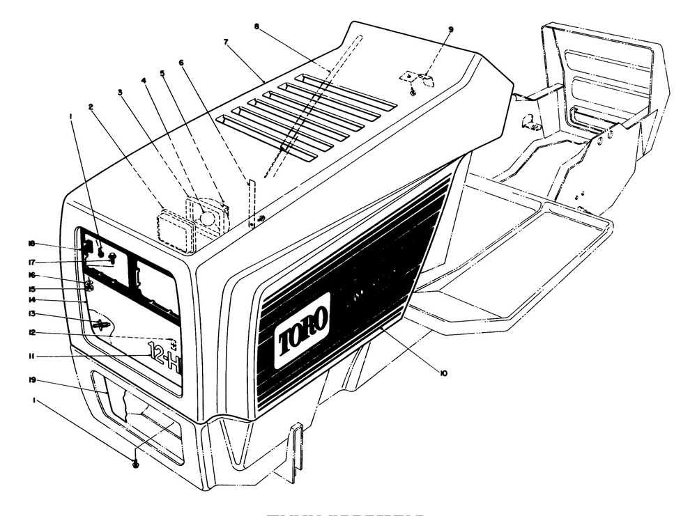 Hood Assembly Diagram and Parts List for 57430 8000001 - 8999999 Toro Lawn Tractor