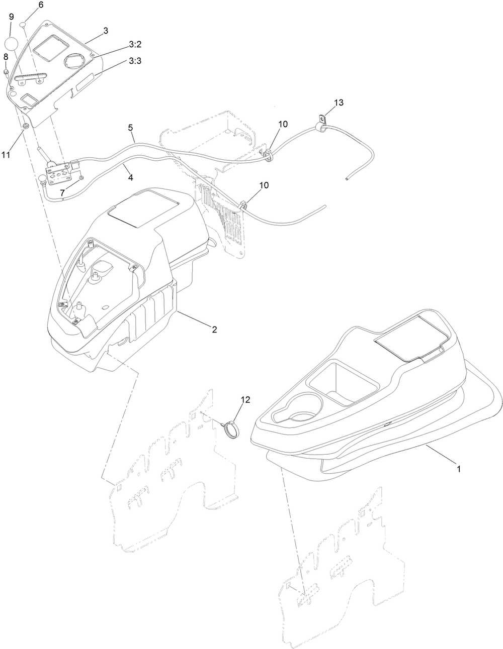 Console And Control Panel Assembly Diagram and Parts List for 74960 400000000-402089999 Toro Lawn Mower
