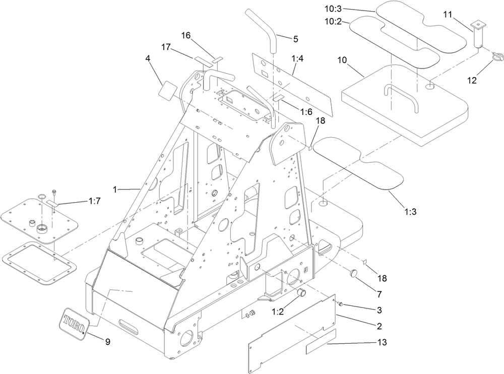 Frame Assembly Diagram and Parts List for 22318 400000000 - 401999999 Toro Lawn Tractor Accessories
