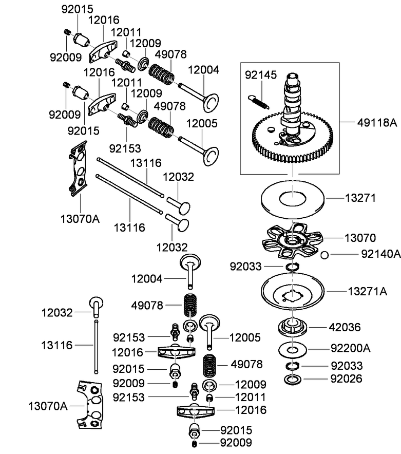 Valve And Camshaft Assembly Diagram and Parts List for 74569 (290000001-290000206)(2009) Toro Lawn Mower