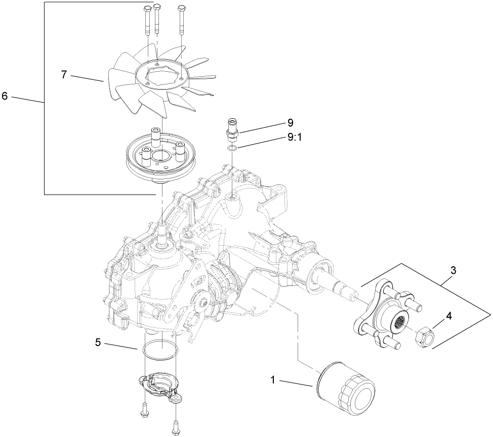 Lh Transmission Assembly Diagram and Parts List for 74409TE (280000001-280999999)(2008) Toro Lawn Mower