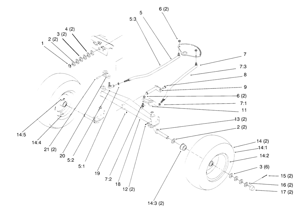 Front Axle Diagram and Parts List for 72042 5900001 - 5900796 Toro Lawn Tractor