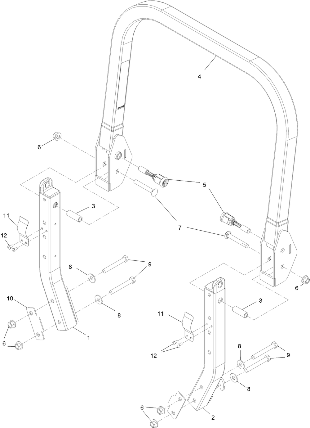 Roll-Over Protection System Assembly  No. 142-7220 Diagram and Parts List for 72144 400000000 - 412436443 Toro Lawn Tractor