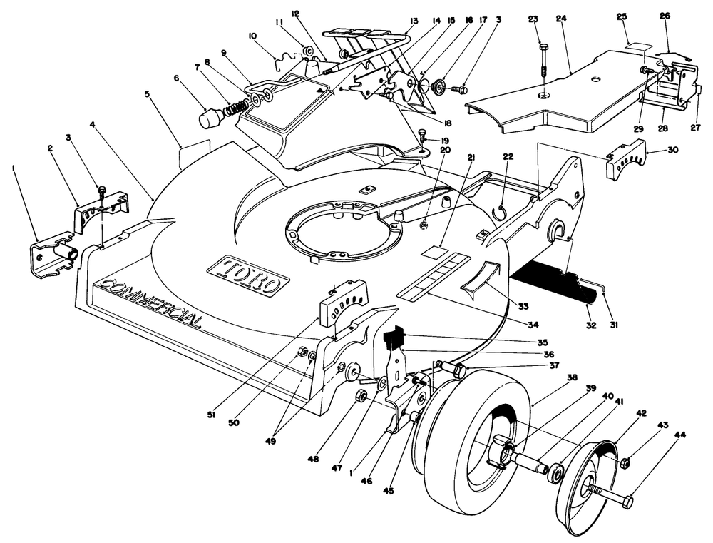 Housing Assembly (Model 22621) Diagram and Parts List for 22621 0000001 - 0999999 Toro Lawn Mower