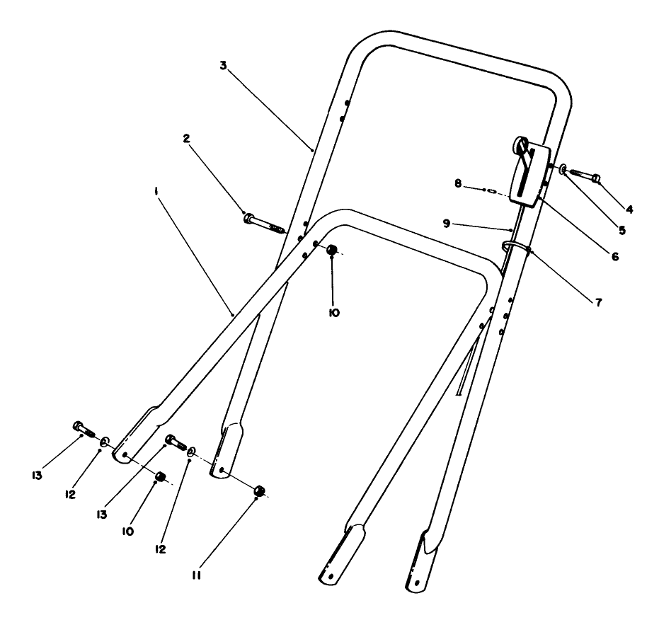 Handle Assembly Diagram and Parts List for 22710C 9900001 - 9999999 Toro Lawn Mower