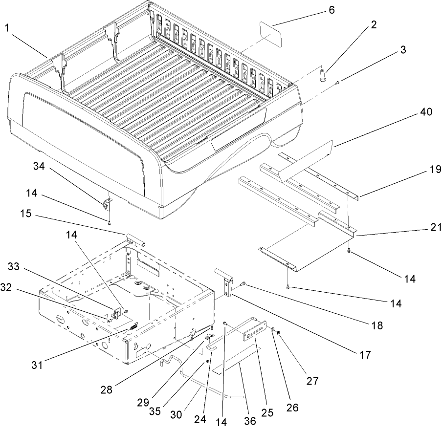 Box And Tailgate Installation Assembly Diagram and Parts List for 12004 240000001 - 240999999 Toro Lawn Tractor