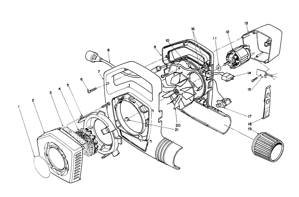 Blower Assembly Diagram and Parts List for 51575 2000001 - 2999999 Toro Leaf Blower / Vacuum