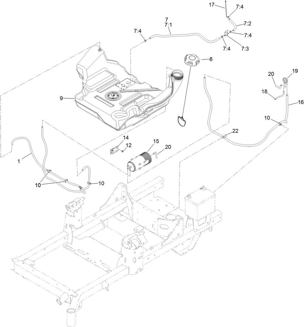 Fuel System Assembly Diagram and Parts List for 74497 400000000-999999999 Toro Lawn Tractor