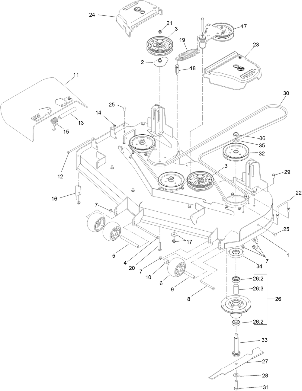 Deck Assembly Diagram and Parts List for 74143 (316000001-316999999)(2016) Toro Lawn Mower