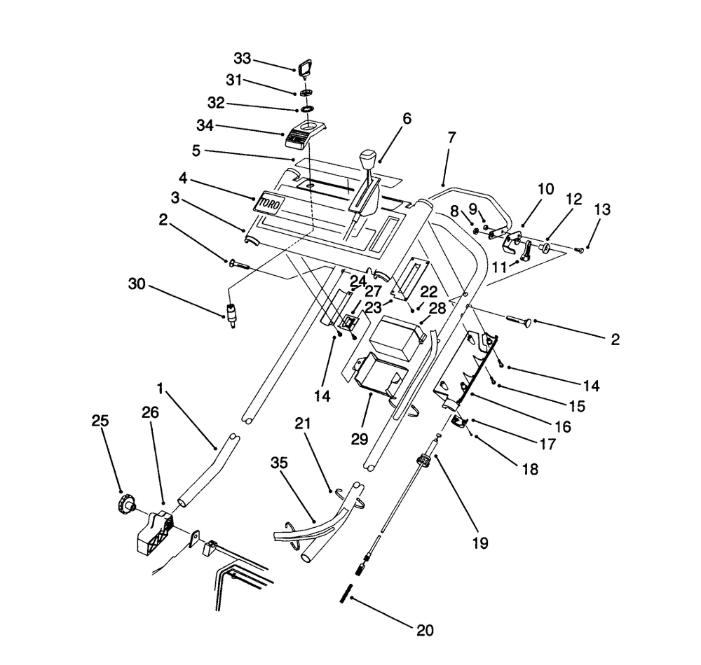 S.P. Handle Assembly Diagram and Parts List for 20926B 2000001 - 2999999 Toro Lawn Mower