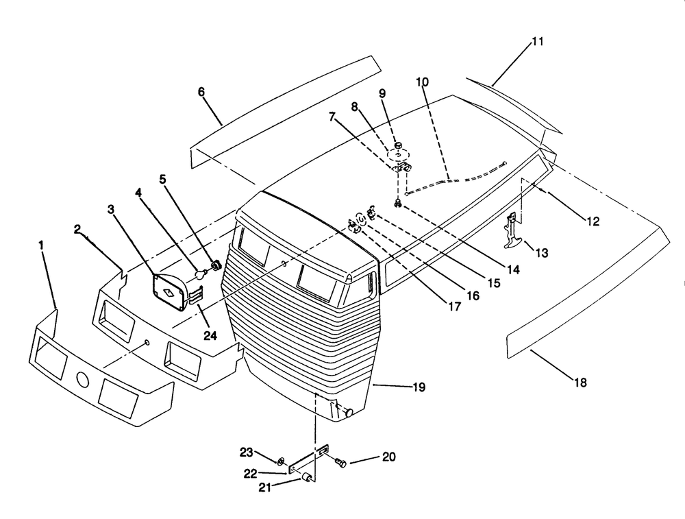 Hood Assembly Diagram and Parts List for 22-14O501 1000001 - 1999999 Toro Lawn Tractor