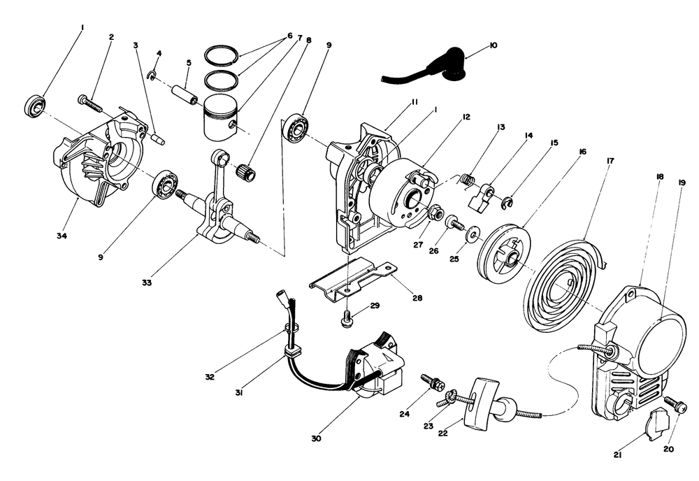Recoil & Crankcase Assembly Diagram and Parts List for 51642 6000001 - 6999999 Toro Trimmer