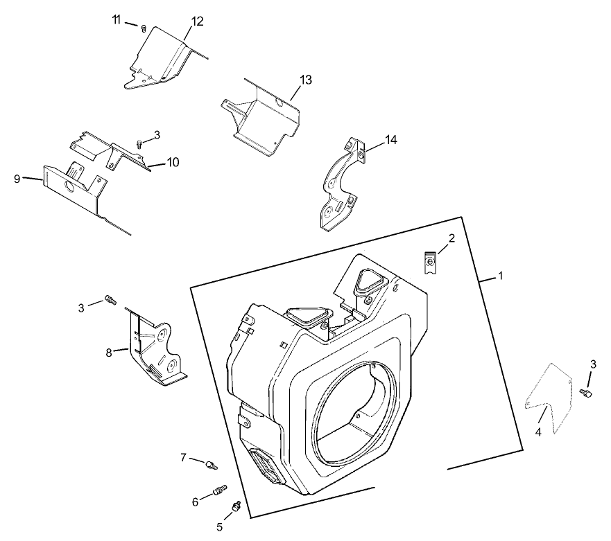 Blower Housing Assembly Diagram and Parts List for 74231 (230006001-230999999)(2003) Toro Lawn Mower