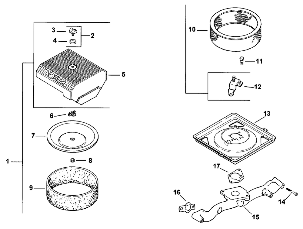 Air Intake Diagram and Parts List for 74182 (890184-891199)(1998) Toro Lawn Tractor