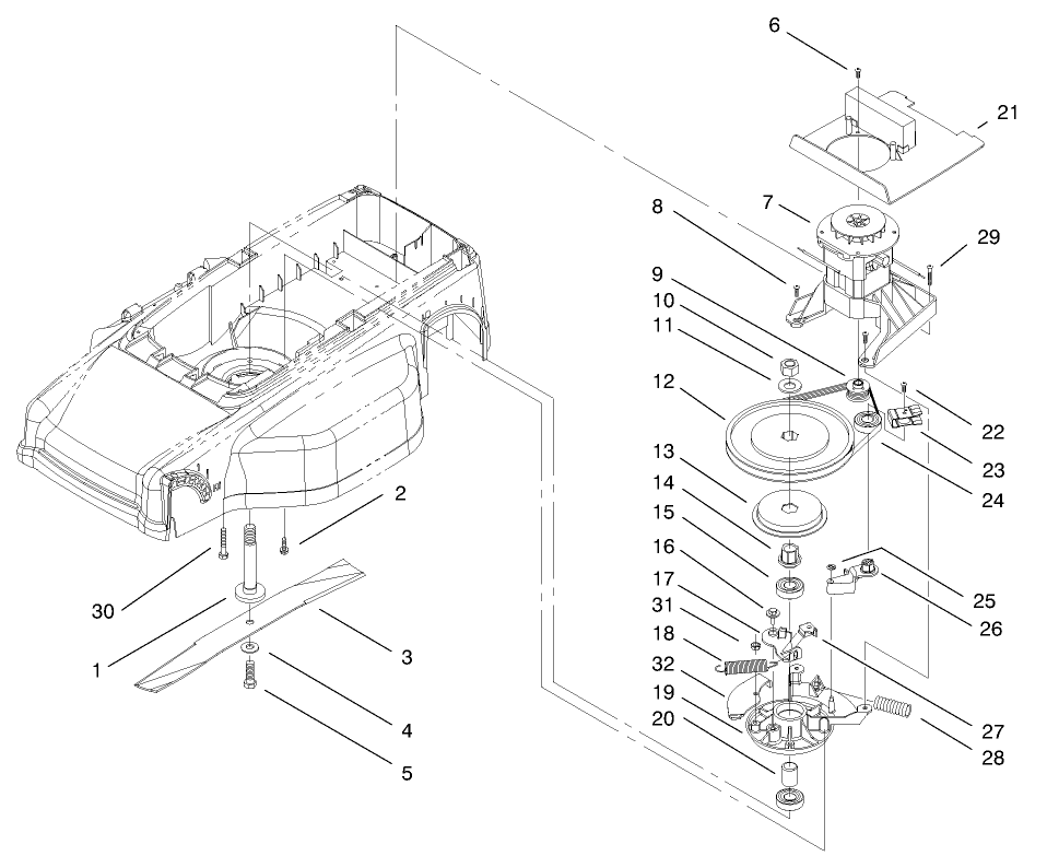 Motor & Blade Assembly Diagram and Parts List for 20050 99000001 - 99999999 Toro Lawn Mower