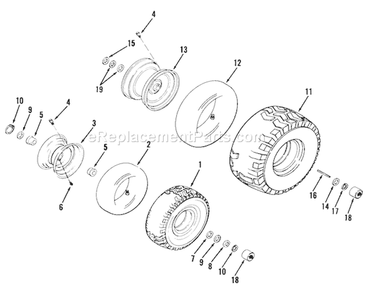 Wheels And Tires Diagram and Parts List for 03-08EP01 1983 Toro Lawn Tractor