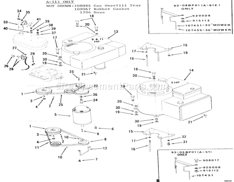 Engine/drive Motor, Drive Belt And Pulleys Diagram and Parts List for 03-08EP01 1983 Toro Lawn Tractor