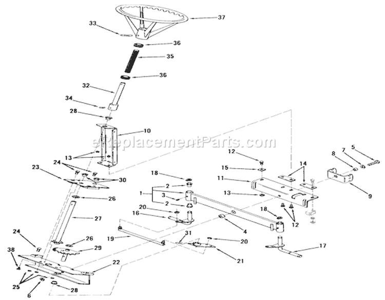 Front Axle And Steering Diagram and Parts List for 03-08EP01 1983 Toro Lawn Tractor
