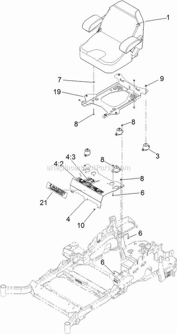 Seat Mounting Assembly Diagram and Parts List for 74901CP 311000001-311999999 Toro Lawn Mower