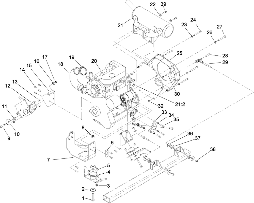 Engine Mount Assembly Diagram and Parts List for 74268CP (280000001-280999999)(2008) Toro Lawn Mower