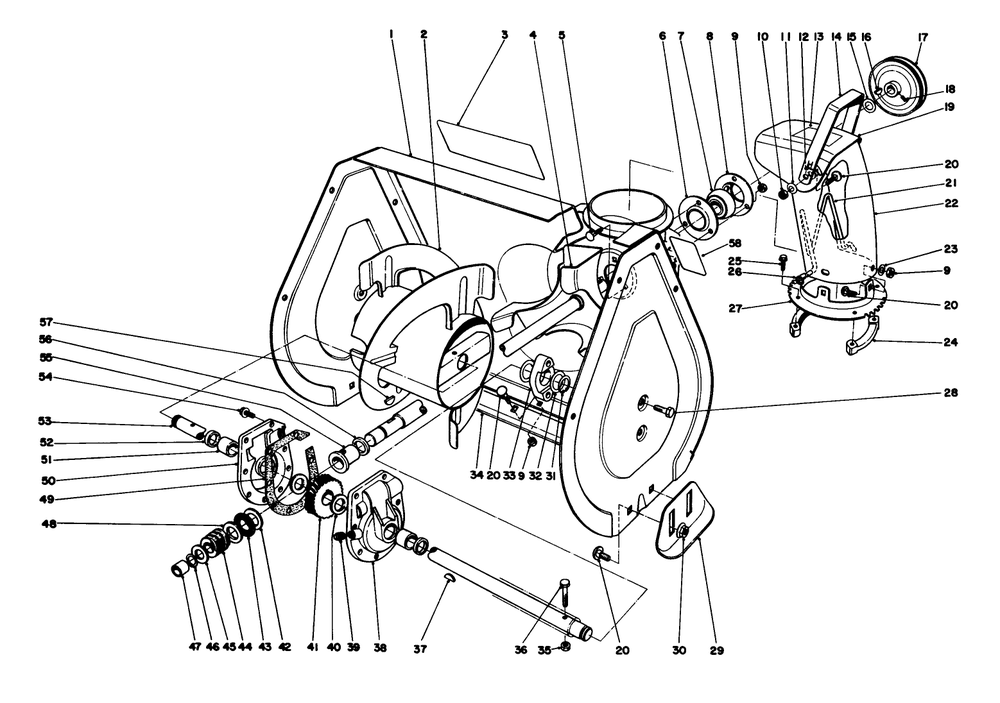Auger Assembly Diagram and Parts List for 38035 6000001 - 6999999 Toro Snow Blower