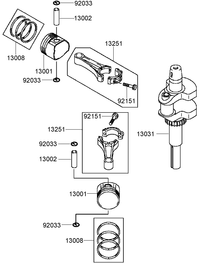 Piston And Crankshaft Assembly Diagram and Parts List for 74409TE (280000001-280999999)(2008) Toro Lawn Mower