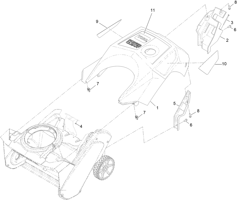 Shroud Assembly Diagram and Parts List for 38475 412500000 - 999999999 Toro Snow Blower