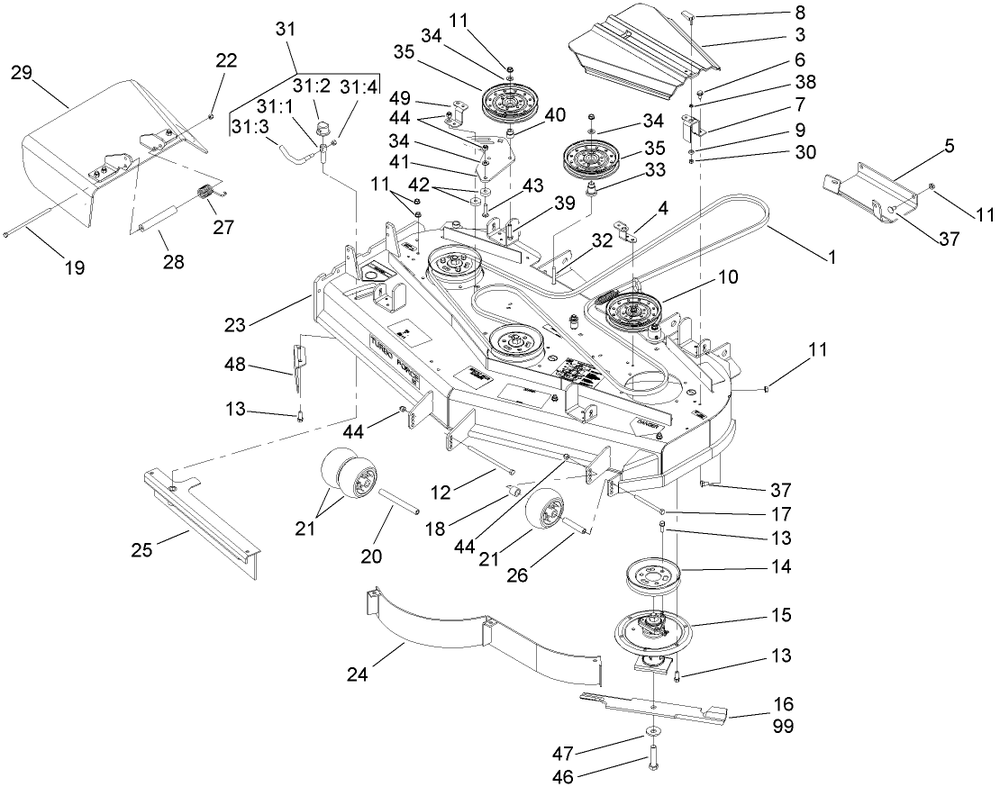 Deck Assembly Diagram and Parts List for 74442 (280000001-280999999)(2008) Toro Lawn Mower