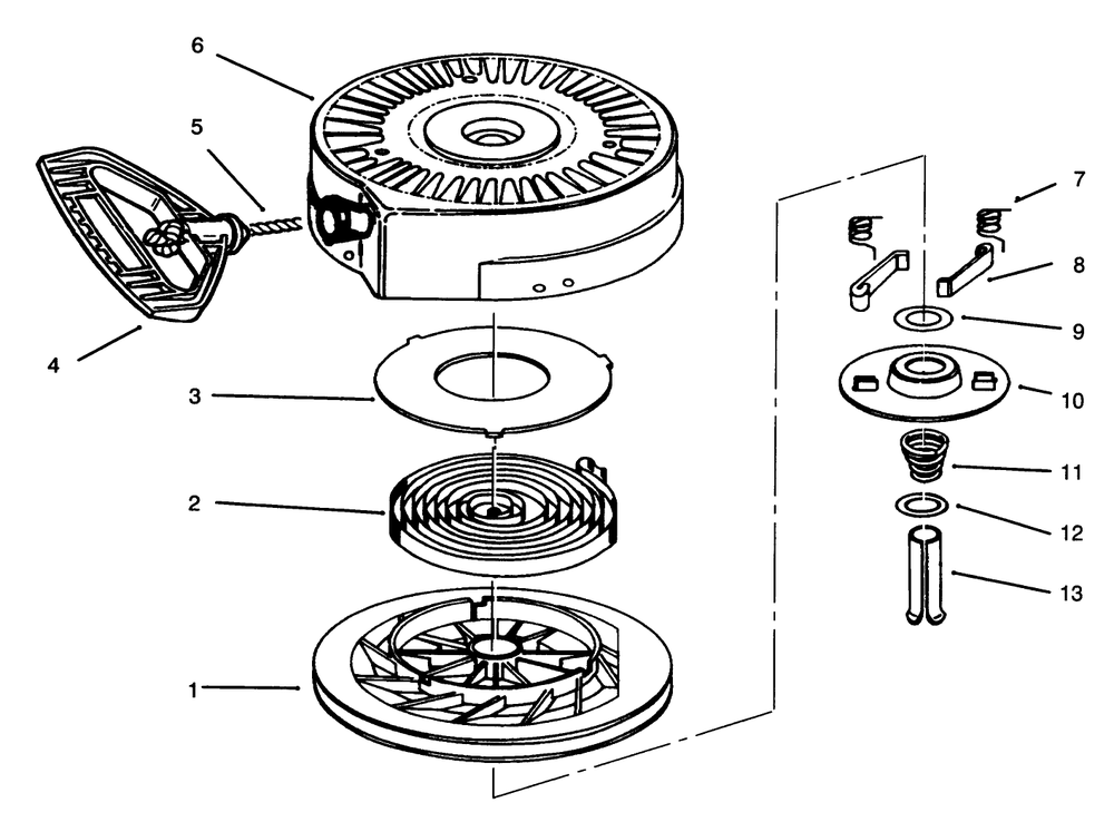 Rewind Starter No. 590646 Diagram and Parts List for 38054 6900001 - 6999999 Toro Snow Blower