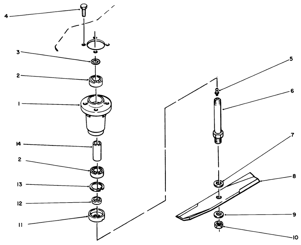 Spindle & Blade Assembly Diagram and Parts List for R5-42RC01 1000001 - 1999999 Toro Lawn Mower