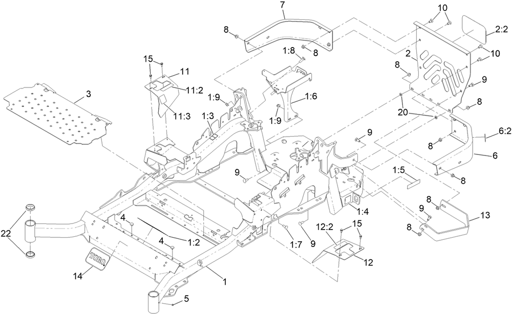 Main Frame Assembly Diagram and Parts List for 72910 414161126 - 999999999 Toro Lawn Tractor