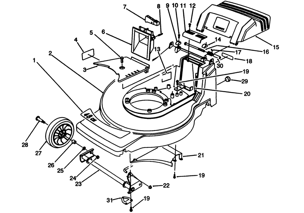 Housing Assembly Diagram and Parts List for 20927B 2000001 - 2999999 Toro Lawn Mower
