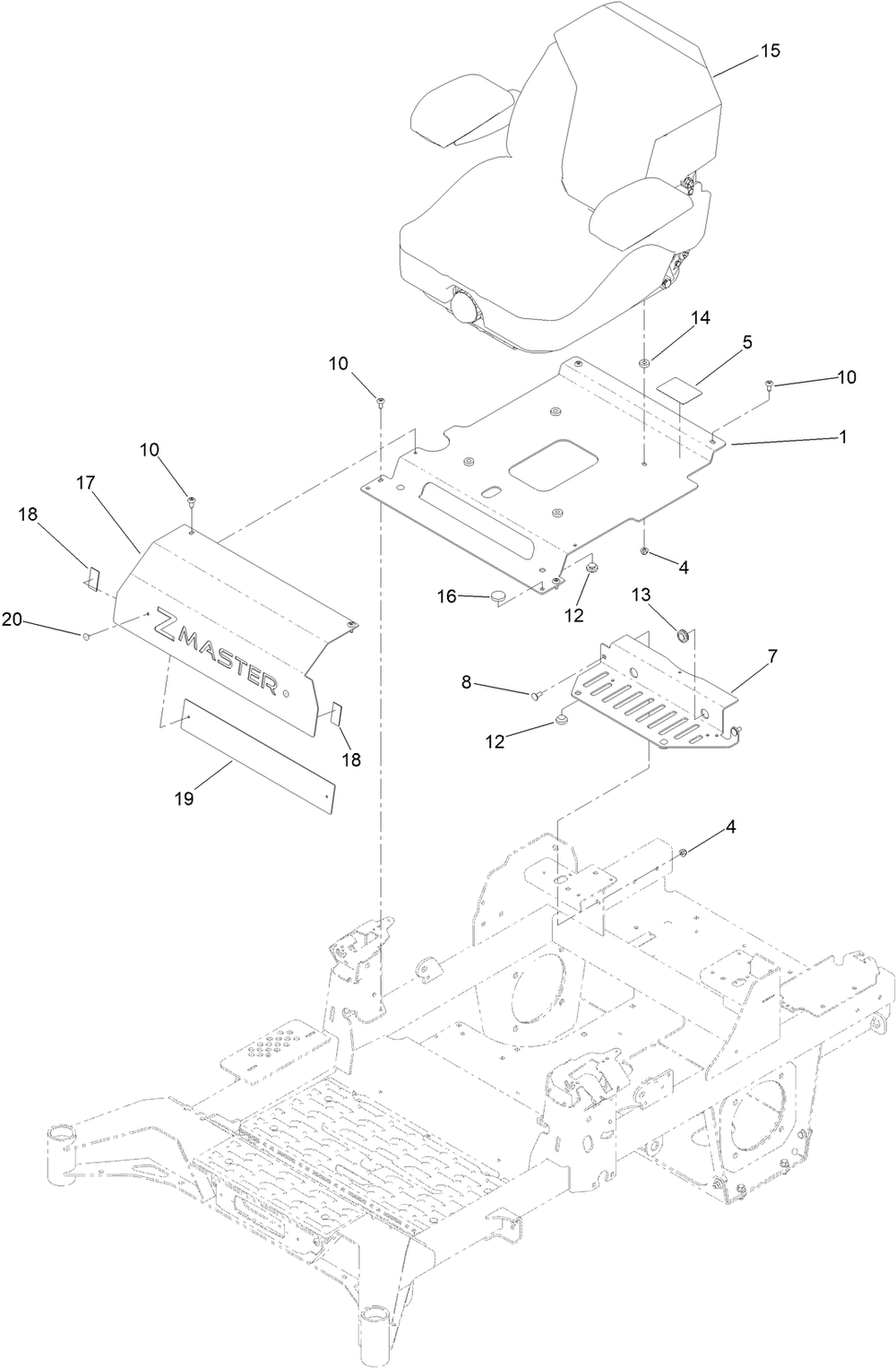 Seat Mount Assembly Diagram and Parts List for 74035 414314541 - 414314551 Toro Lawn Tractor