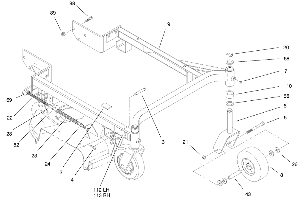 Carrier Frame Diagram and Parts List for 30152 690001 - 699999 Toro Lawn Mower
