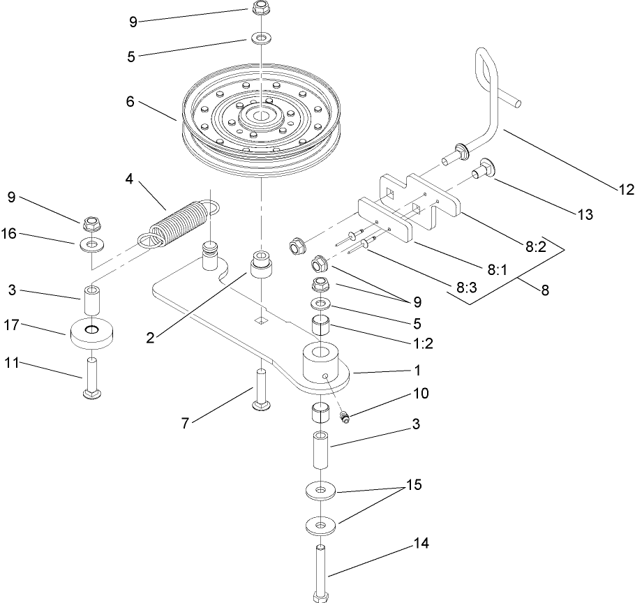 Idler Assembly Diagram and Parts List for 74415 (250000001-250005000)(2005) Toro Lawn Mower