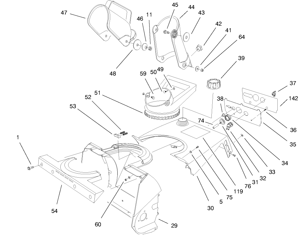 Chute Assembly Diagram and Parts List for 38170 7900001 - 7999999 Toro Snow Blower